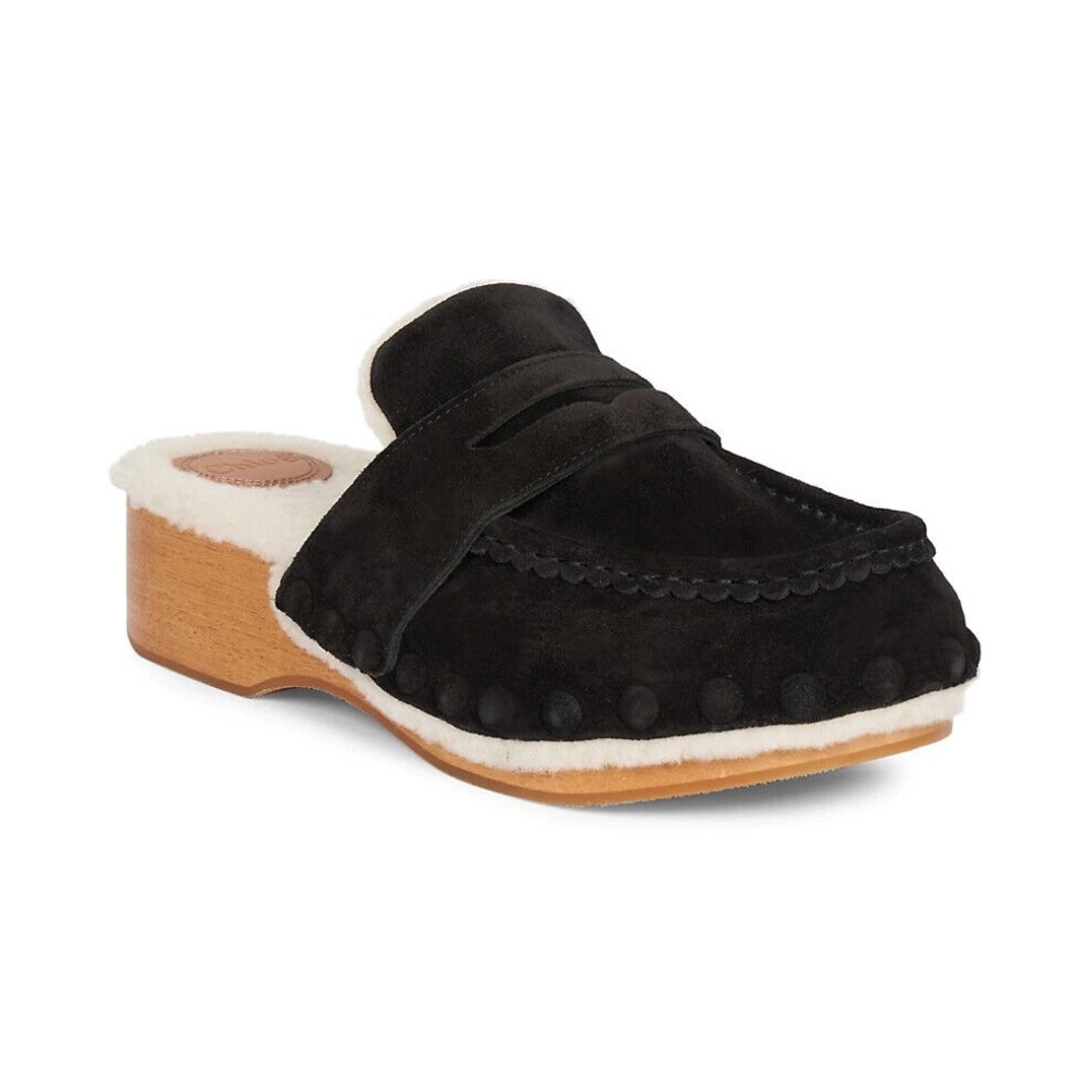 CHLOÉ Joy Suede & Shearling Clogs - Picture 1 of 15